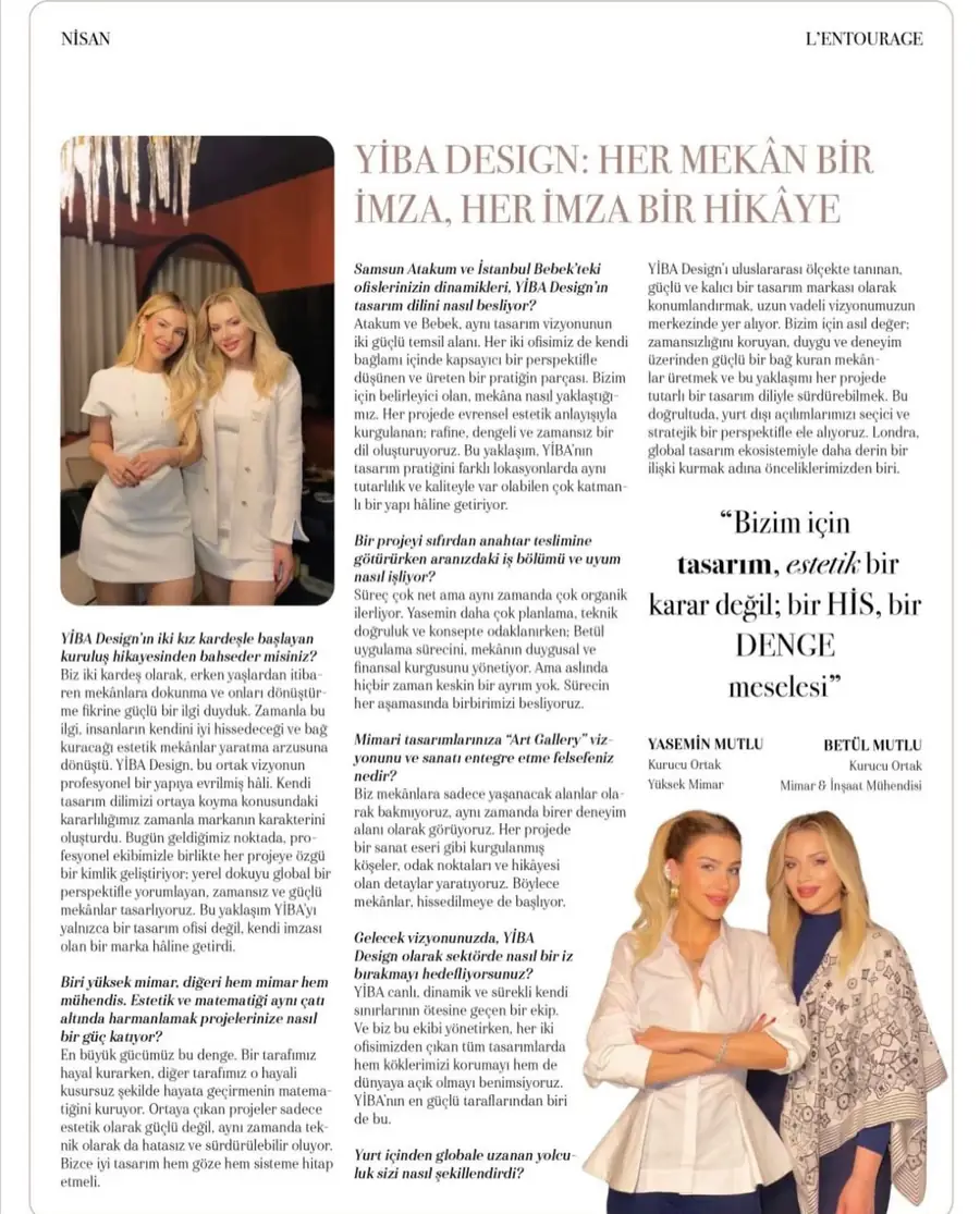 ELLE dergisinde YİBA Design röportaj sayfası