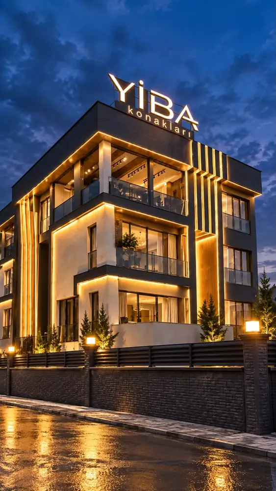 YIBA Konakları gece dış cephe görünümü